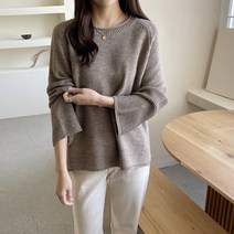 여성 라인라운드 네츄럴 루즈핏 니트