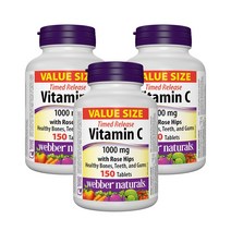 Webber Naturals 웨버네츄럴 캐나다 비타민 C 타임릴리즈 1000mg 150 타블렛, 3병, 150정