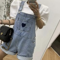 멜빵 바지 데님 여성 반바지 여름 점프수트
