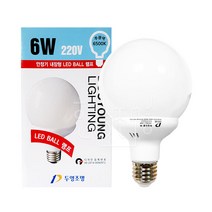 두영 LED 볼전구 6W, 주광색(쿨화이트), 1개