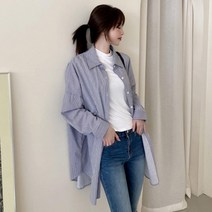 여성 스트라이프 루즈핏 롱남방 세로 줄무늬 롱셔츠 봄 이지 웨어 롱원피스 레깅스코디