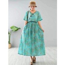 마원피스 소역 하우스 핸드메이드 접시 단추 플라워원피스 초면 오리지널제작 면린넨 여성의류 봄가을 계절 2313621048