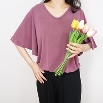 빅걸스토리 브이넥 모달 날개소매 무지 반팔티