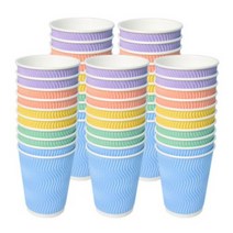 [소분] 3중 단열 종이컵 웨이브 파스텔 5종 칼라컵 기획혼합5종 50개, 12oz