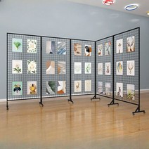 네트망 파티션 접이식 스탠드 벽걸이 그림 전시대 철망 메쉬 격자 작품 진열대, 검정색 두꺼워진 170x100 4면