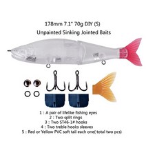 루어 도색되지 않은 스윔베이트 DIY 낚시 루어 조인트 미끼 CF 루어 슬로우 싱킹 플로팅 148mm 178mm 탑워터 섹션 스윔베이트 베이스, 178mm-70gS