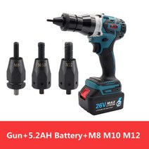 무선 충전식 전동 리벳건 리베총 리베터 hifeson 강력한 brushless 전기, 5.2ah n m8 m10 m12