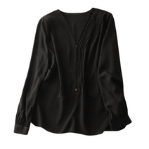 알리팡(Alipang) 여성블라우스 봄 긴소매 콩단추 브이넥 주름 정장블라우스 단정한 소매단추 아코디언주름 벌룬소매 결혼식