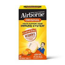 Airborne 1000mg 비타민 C 츄어블 정제 아연 강력한 항산화제 A E 함유 면역 지원 보충제 - 200 감귤류 맛, 96 카운트(1팩)