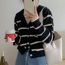 안녕릴리 여성 스트라이프 후드 포켓 가디건