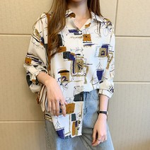 넷투넷코리아 여성 캐주얼 프린팅 셔츠 기본 데일리 긴팔 하객룩