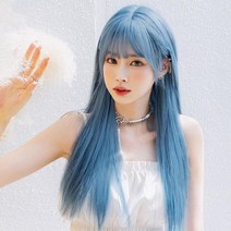 애쉬블루 긴머리 자연스러운 탈색 가발 직모 통가발, 단일디자인, 단일사이즈