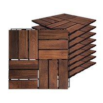 유니쳐 조립식 아카시아 원목 데크타일 발판 1Box (9P) 일자형 격자형 브라운, 격자형(12Slat)