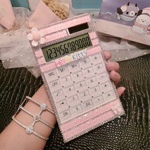여성스러운 귀여운 블링블링 비즈 큐빅 핸드폰 크기 계산기 휴대용계산기 캐릭터 전자계산기 여자친구 선물용 소품, M.플라워핑크(무음)