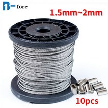 스텐난간대 스테인레스 스틸 로프 와이어 로프 케이블 소프트 낚시 리프팅 케이블 구조, 1.8mm 100M