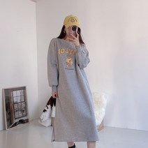 퍼니걸스 5933 루즈핏 곰 나염 프린팅 소매 퍼프 롱 원피스 여성의류