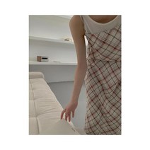 와이케이하우스 한국 패션의 여름 새로운 스타일 단순한 기질 모든 경기 얇은 체크 무늬 서스펜더 스커트 드레스 40579_70013