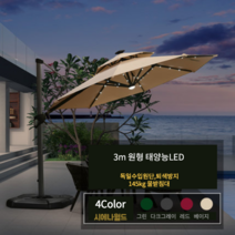 프리미엄 파라솔 코스트코 세인트폴 야외 가든 정원 빌라 테라스 로마 그늘막 대형, 태양능LED 원형 3m-[145kg받침대], 다크그레이