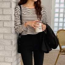 퍼니걸스 6134 라운드 넥 단가라 베이직 긴팔 티셔츠 여성의류
