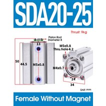 공압 에어 실린더 SDA 타입 보어 20mm 스트로크 복동 SDA20 컴팩트 피스톤 실린더 암, 05 SDA20X25