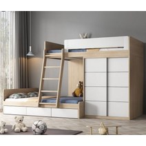 북유럽 주니어 학생 어린이 키즈 원목 이층 침대 철철, 옷장 우드 1.5m 매트리스