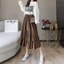 리틀깽스 자체제작 국산 따뜻한 소프트 벨벳 3단 셔링 풍성한 잔주름 플레어 롱스커트