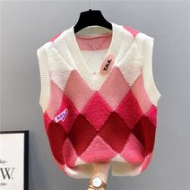 여성 숏 자켓 다이아몬드 니트 스웨터 조끼 여성용 봄과 가 얇은 아우터 민소매 탑 재킷