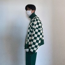 남자가디건 체커보드 니트 캐주얼 스웨터 집업