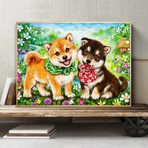 보석십자수 DIY 새로운 예쁜 강아지 늑대 보자기 꽃 선물 자가격리 취미, 풀 다이아몬드70X50CM 지퍼백 나인 다이아몬드