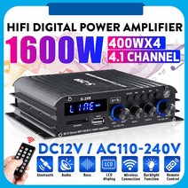 4채널앰프 차량용 카오디오 앰프4x400W 4.1 채널 미니 하이파이 디지털 블루투스 무선 전력 증폭기 자동차, 01 EU Plug