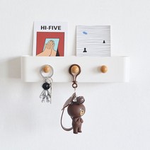 우드볼 3구 열쇠걸이 현관 화이트 벽걸이 수납함 못없이부착 무타공 거치대