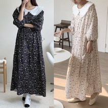 제이앤지니 OP-1021 비쇼 빅사이즈 플라워 프린트 자가드 카라 롱원피스