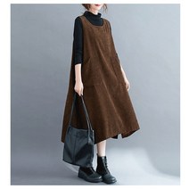 중년 여성의류 엄마옷 마담 고퀄리티 빅사이즈 겨울 따뜻한 롱 원피스 멜빵 40대 50대 60대 골덴 주머니 원피스