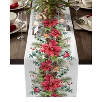 크리스마스 유칼립투스 전나무 나무 로빈 홈 장식 테이블 웨딩 주방 러너, 19.33 x 229cm+LXM11828