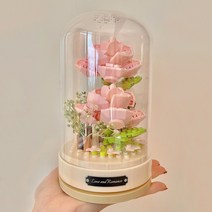 뮤직 박스 디즈니 성 웨딩홀 장미 꽃 크리스마스 생일 선물 오르골, H 핑크장미 오르골 + 갓