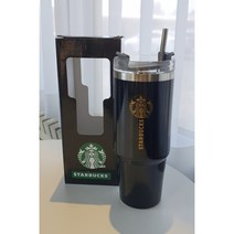 스타벅스 유광 대용량 텀블러 900ml (스테인리스빨대+텀블러+포장박스) 사은품 어린이집선물 답례품 집들이선물, 블랙