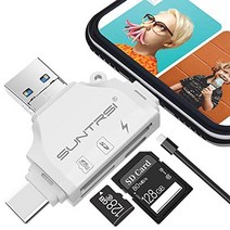 SD 카드 리더 4in1 메모리 카드 리더 phone용 USB 멀티 카드 리더 IOSType-C USB 전 대응 SDTF 읽기 충전 포트 카메라 카드 리더 카메라 리더 고속 데이터 전송 데이터 마이그레이션 사진동영상음악 OTG 다기능(화이트)