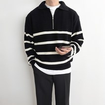애드매이브 단가라 스트라이프 반집업 카라 니트(4color)