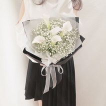 오버 더 문 화이트 카라 안개 꽃다발(M), 퀵서비스(월~토 +요금추가), basic(+0원)