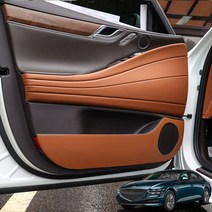 (오토클럽) 제네시스 G80 가죽 도어커버 스크래치 방지 기스 보호 킥패드 용품, 블랙