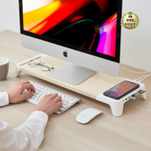 라이브잇 파우트 초고속 무선충전 USB 원목 모니터 받침대 EYES8, 화이트, 5세트