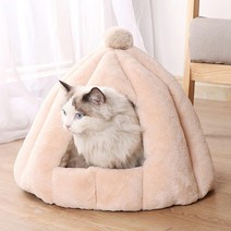 [라임트리] 고양이 극세사 방울 숨숨집/돔형 숨숨이집/고양이집/하우스 텐트/숨숨집, 베이지_L