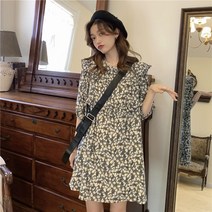 하객룩 상견례원피스 프랑스어 느슨한 스커트 여성 봄 버전 복고풍 회색 꽃 무늬 드레스