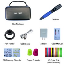 3D 3d 펜SMAFFOX 3D Pen With 18 Colors 54 Meter PLA Filament Printing Pen Support ABS and PLA Kids Di, 02 Blue add 54m PLA