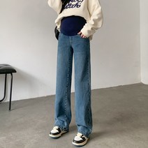 캐주얼 임부 청바지 임산부데님 빅사이즈 허리조절 밴딩바지 만삭 일자핏 AT43