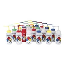 Bel-Art Products F11716-0007 폴리에틸렌 4가지 색상 안전 라벨 워시 병 에틸 아세테이트 500mL 용량 반투명 (4팩), 1개