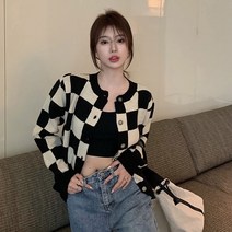 체크무늬 여성 데일리 1컬러 니트 가디건 LK-G022