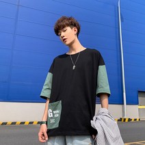 KORELAN 반팔 티셔츠 남성 트렌디한 인플루언서 티셔츠 루즈미나토 시크 5부 커플인스 핫한