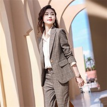 꽃소담 여성정장자켓 체크 정장 투피스 세트