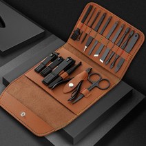 [빠른배송+쿠폰혜택] 가죽케이스 블랙에디션 손/발톱정리 세트 16종, 그레이